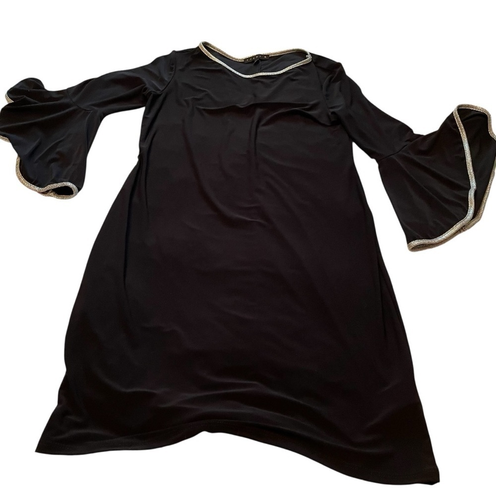 Tiana B  Black Dress with Flared/Bell sleeves-Silver Trim-Size Medium NWT